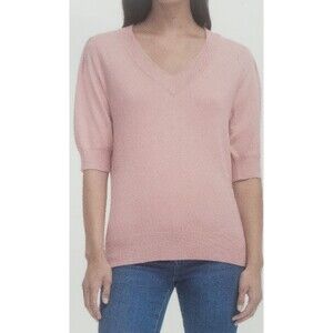 DKNY Women's Modern Fit V Neck Puff Sleeve Sweater